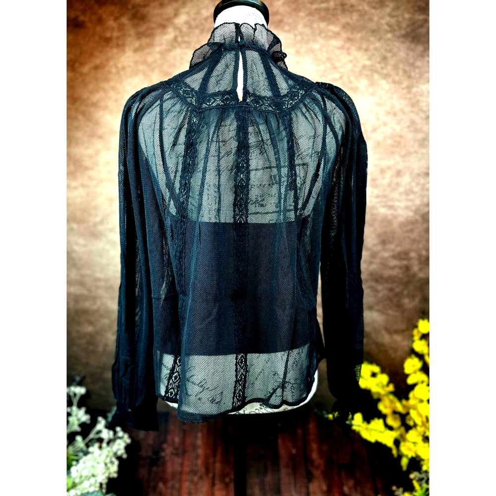 St Roche Lace Embroidered Ruffle Neck Flores Top Black 6 - Picture 7 of 12
